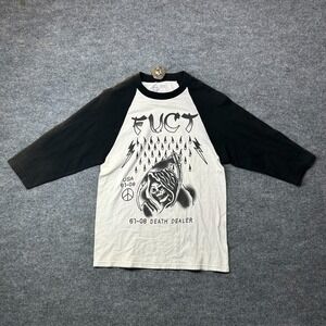 VTG FUCT Death Dealer Raglan 3/4 Sleeve Tee Women's Black White USA Made - Small